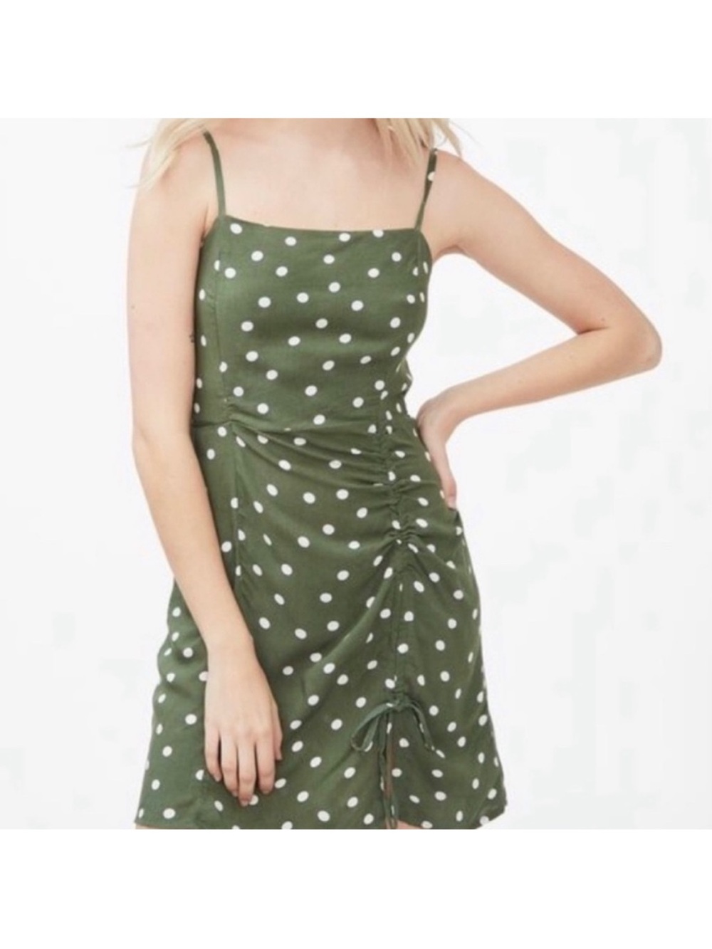 Aeropostale Olive & White Green Polka Dot Spaghetti Strap Dress Women’s Medium